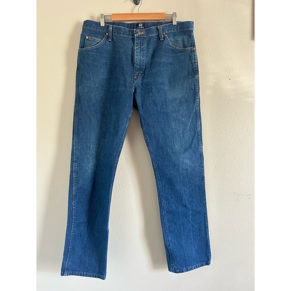 VINTAGE Wrangler Jeans Mens 37x34 Blue Cowboy Cut Western Rodeo 90s 47MWZ Denim